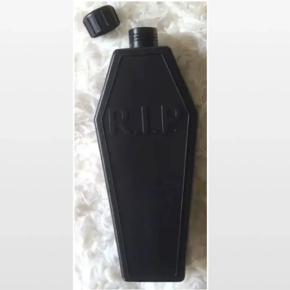 New Black RIP Coffin Flask & Beetlejuice Striped Shot Cup 2 Piece Set NWT